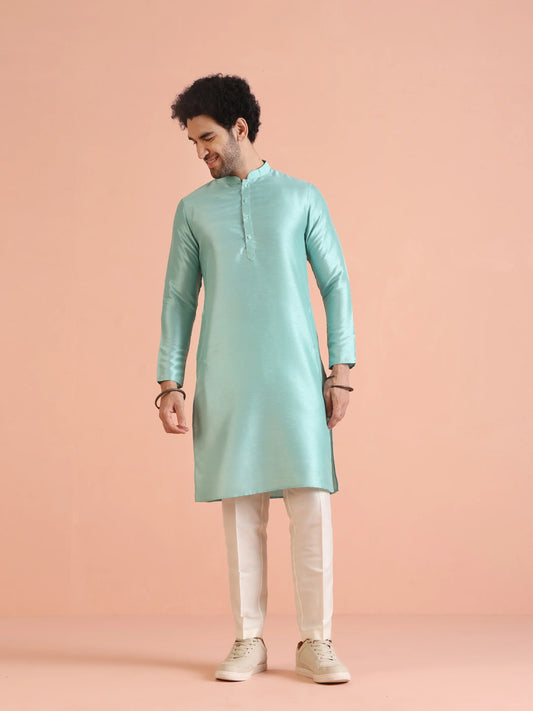 Men Green Plain Kurta